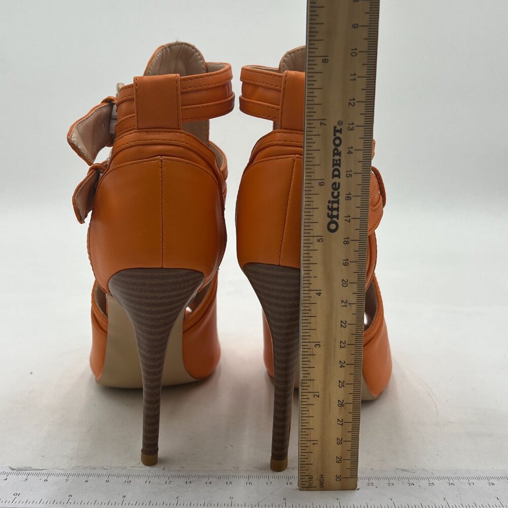 XYD Dark Orange Peep Toe Ankle Boot High Heel Buckled Double Straps Cutout Shoe - Picture 5 of 8